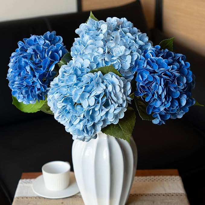 4Pcs 22 inch Lifelike Artificial Hydrangea, 2 Blue & 2 Dark Blue Large Real Touch Flowers Artific... | Amazon (US)