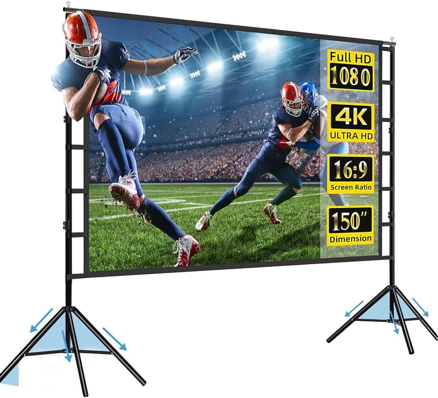 Upgraded Projector Screen with Stand,150inch Indoor Outdoor Movie Projection Screen 4K HD 16: 9 W... | Amazon (US)