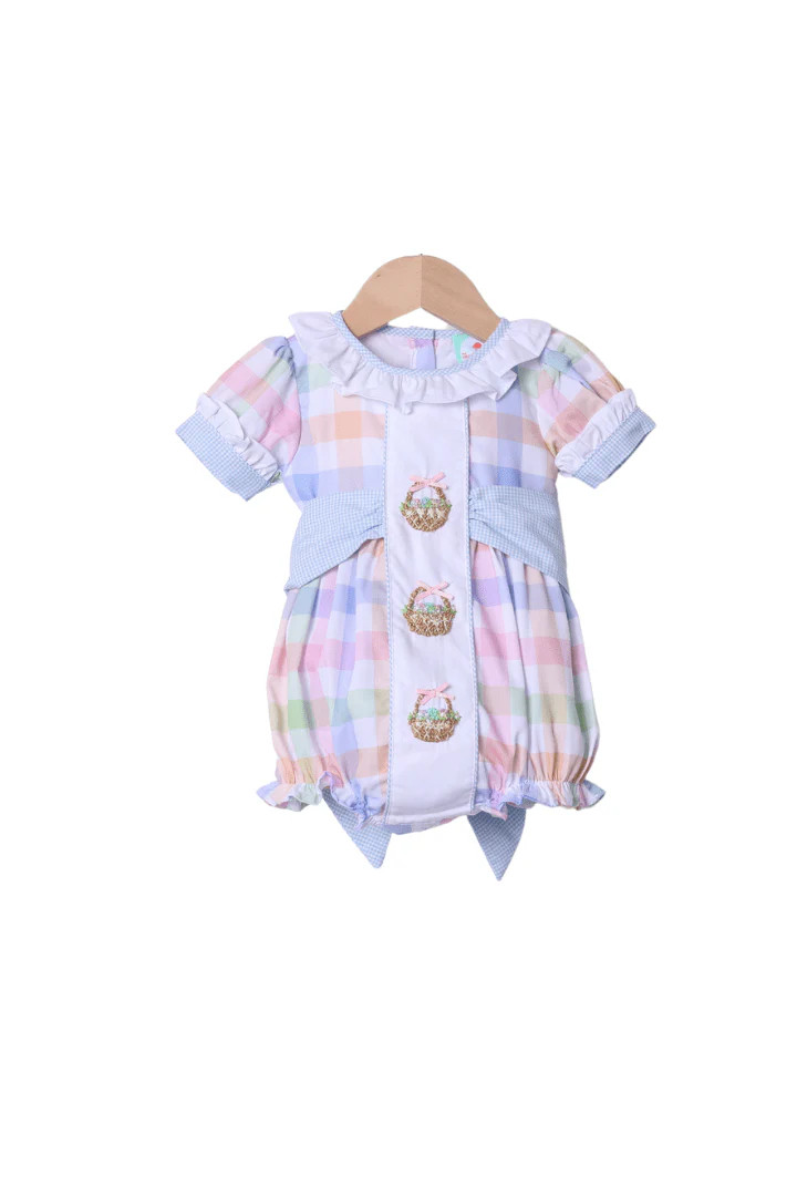 French Knot Gingham Easter Basket Bubble | The Smocked Flamingo