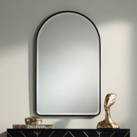 Uttermost Clara Matte Black 24" x 39" Arch Top Mirror | LampsPlus.com