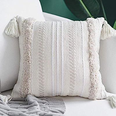 blue page Boho Neutral Decorative Throw Pillow Covers, Woven Tufted Pillows Cover for Couch Sofa ... | Amazon (US)