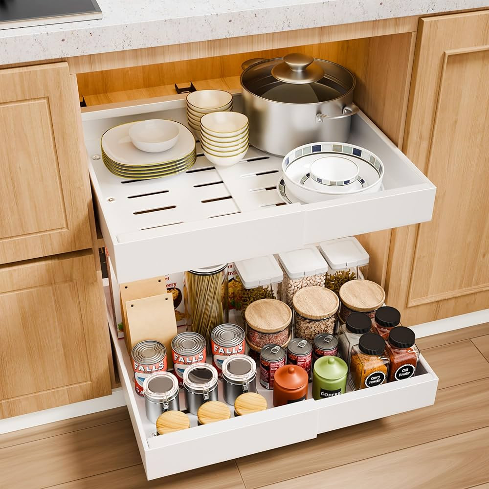 Pull out Cabinet Organizer Expandable 12.6" - 20.5" Heavy Duty Adjustable Slide Out Drawer, Roll ... | Amazon (US)