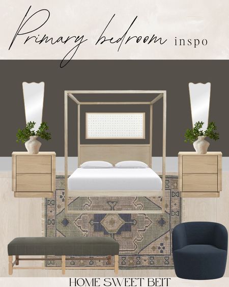 Primary bedroom inspo! Loving the light and airy vibes but with moody paint! 

Master bedroom, nightstand, rug, bench, armchair, mirror 

#LTKhome #LTKsalealert #LTKstyletip
