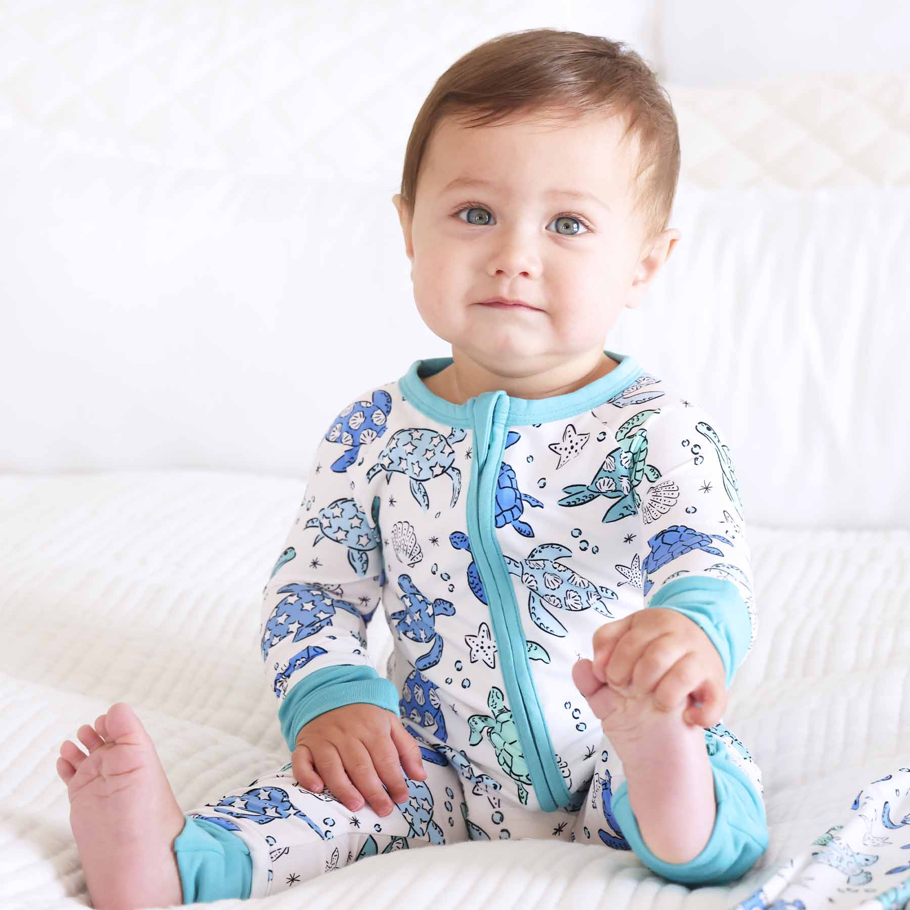 Sea Turtle Splash Convertible Zip Romper | Caden Lane