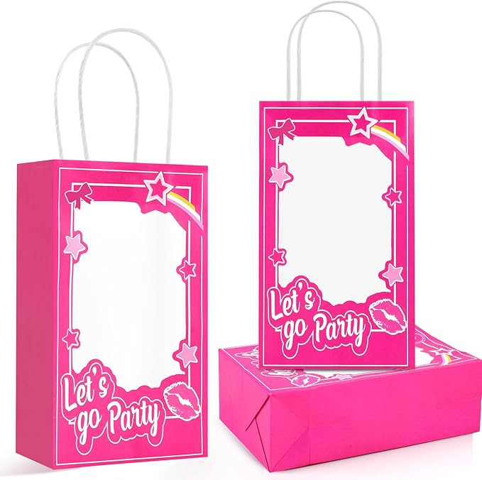 12PCS Pink Girls Party Favor Bag Pink Doll Gift Bag Hot Pink Bachelorette Birthday Party Decorati... | Amazon (US)