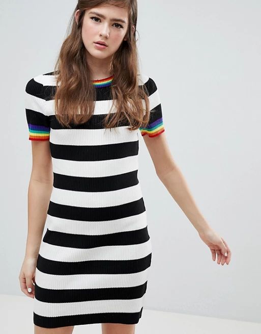ASOS DESIGN stripe mini dress with rainbow contrast tipping | ASOS US