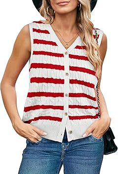 WIHOLL Sweater Vest for Women Cable Knit Cropped Tank Tops Button Up Sleeveless Cardigan Fall Out... | Amazon (US)