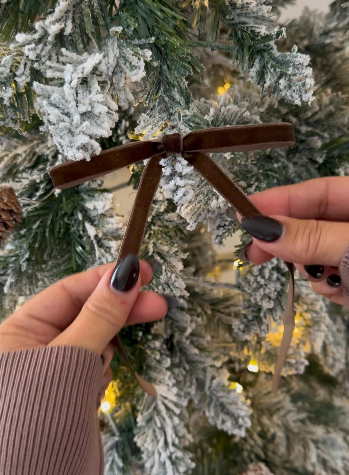 Holiday tree decor. Brown velvet ribbons. Christmas tree. Ornaments. Earthy neutral decor | Amazon (US)