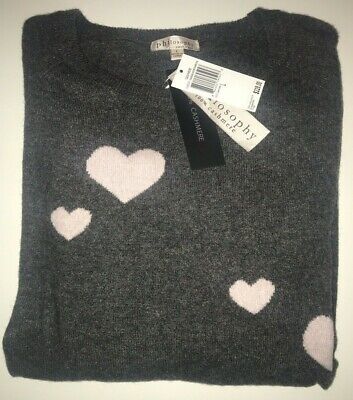 PHILOSOPHY Cashmere HEART Sweater CHALKBOARD HEATHER + SHOWER PINK ($228) NWT | eBay US