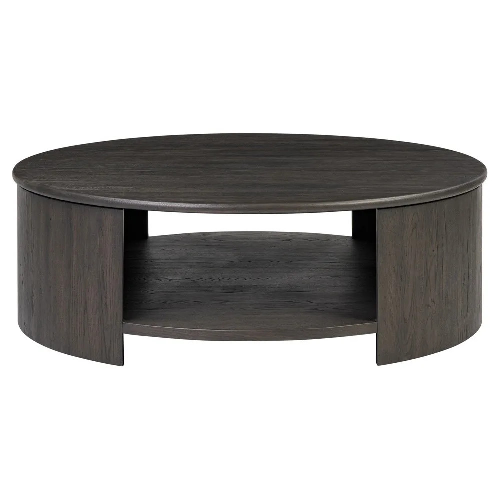 Riacan Modern Classic Black Oak Round Coffee Table | Kathy Kuo Home