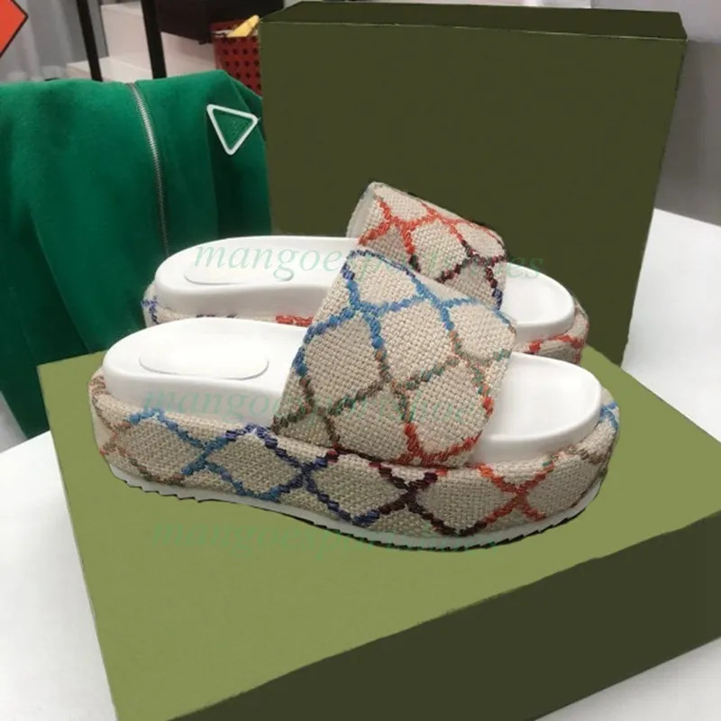 2022 Designer Slippers Fashion Thick Bottom Sandals Letter Embroidery Slides Lady Platform Wedges... | DHGate