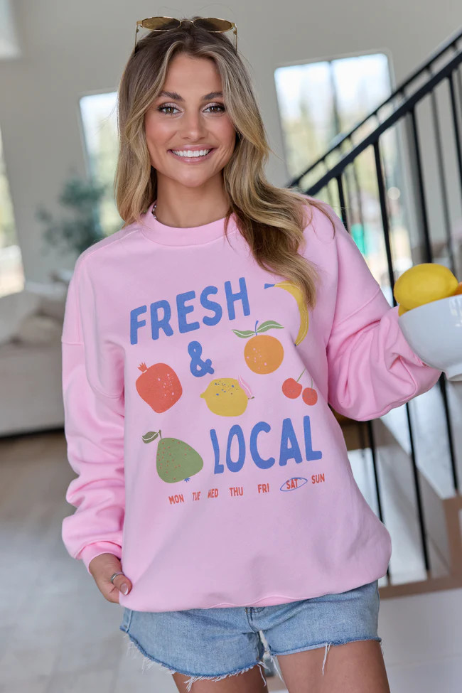 Fresh And Local Light Pink Graphic Sweatshirt | Pink Lily