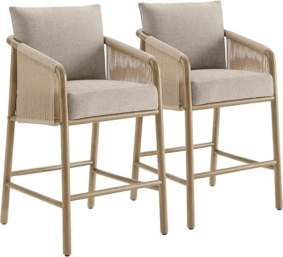 CHITA Paper Cord Braid Counter Height Barstools Set of 2, Fabric Upholstered Woven Rope Counter S... | Amazon (US)