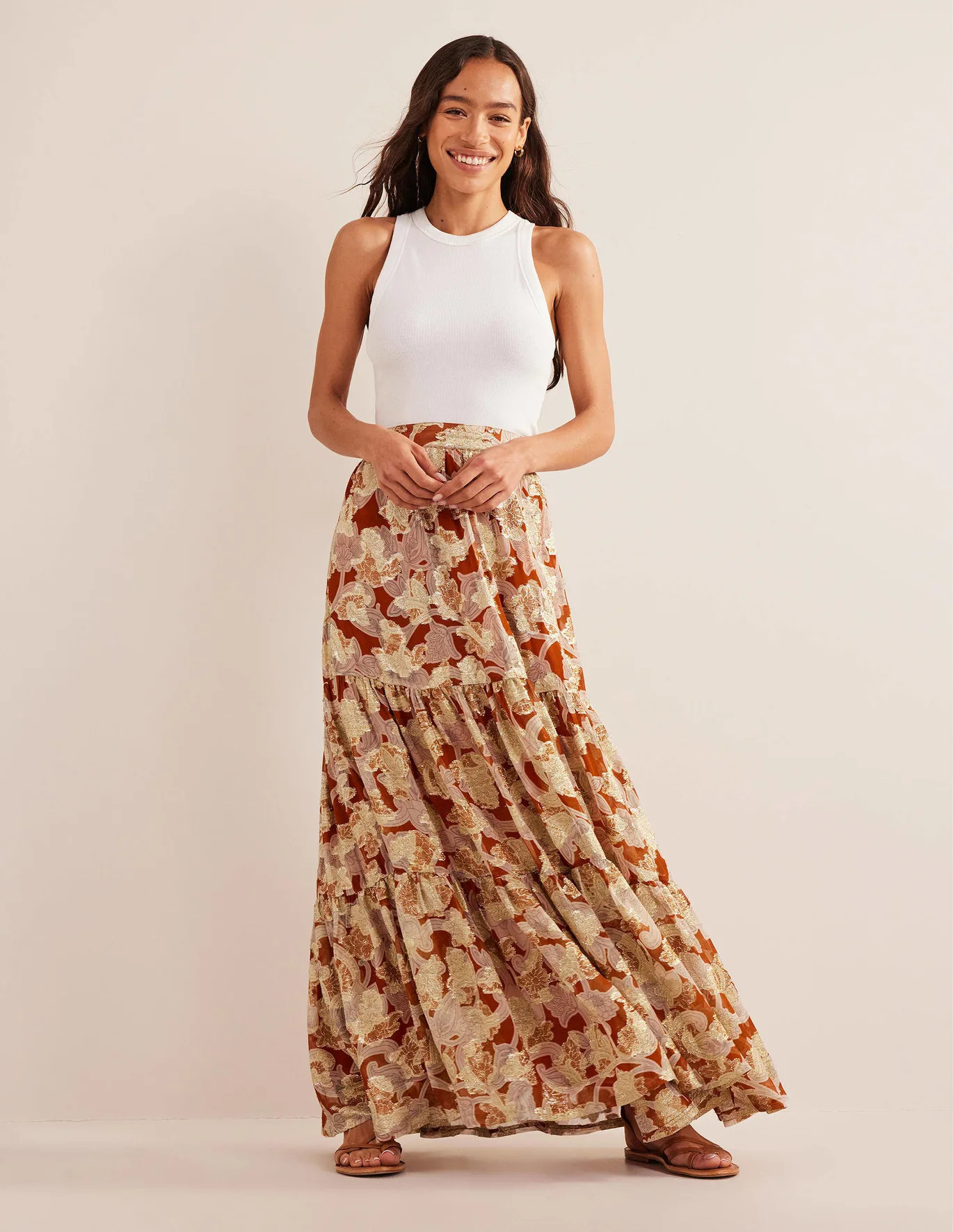 Tiered Lurex Maxi Skirt | Boden (UK & IE)