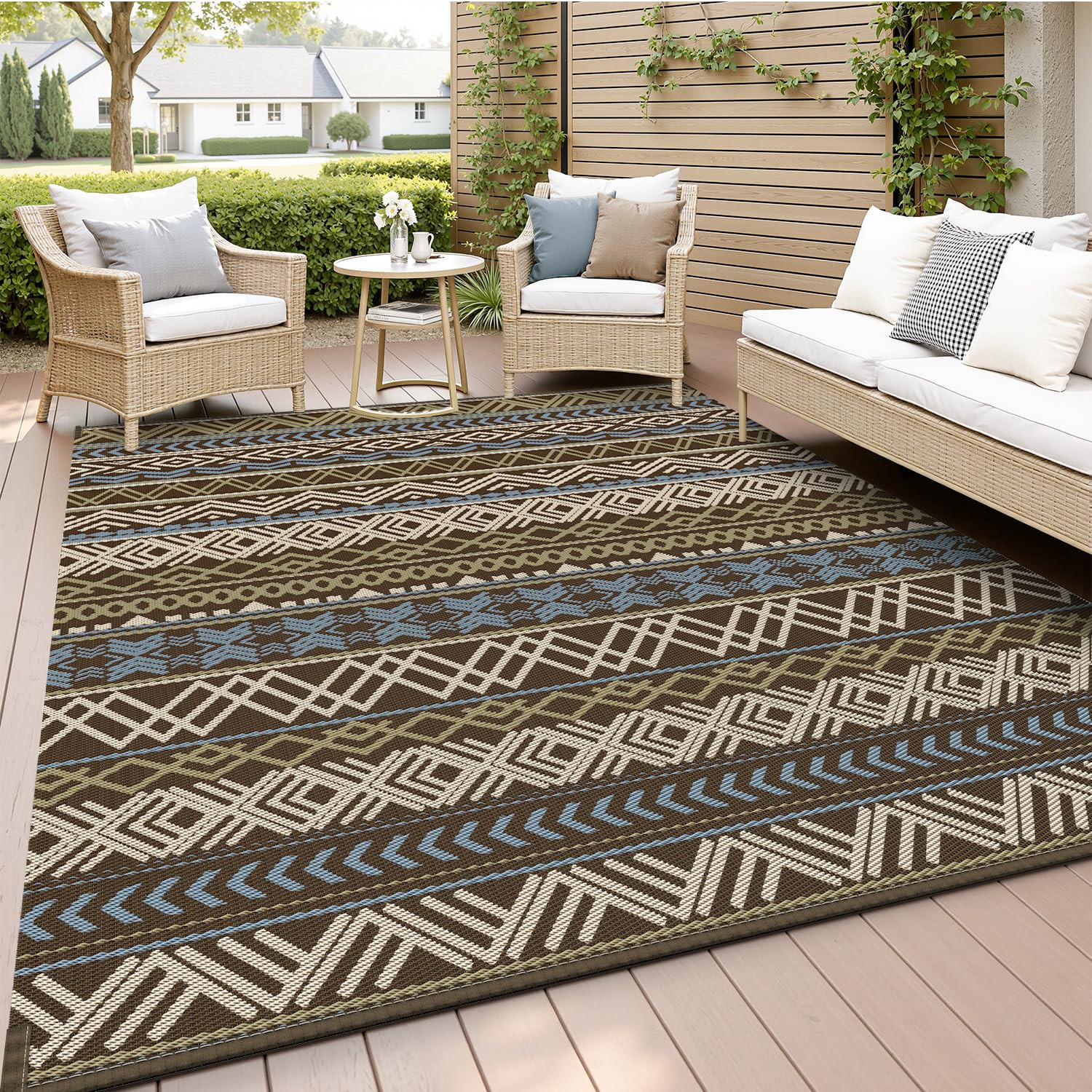 MontVoo Outdoor Rug Carpet Waterproof-Patio Rug Mat 6x9 Reversible RV Camping Rug Picnic Mat Plas... | Amazon (US)