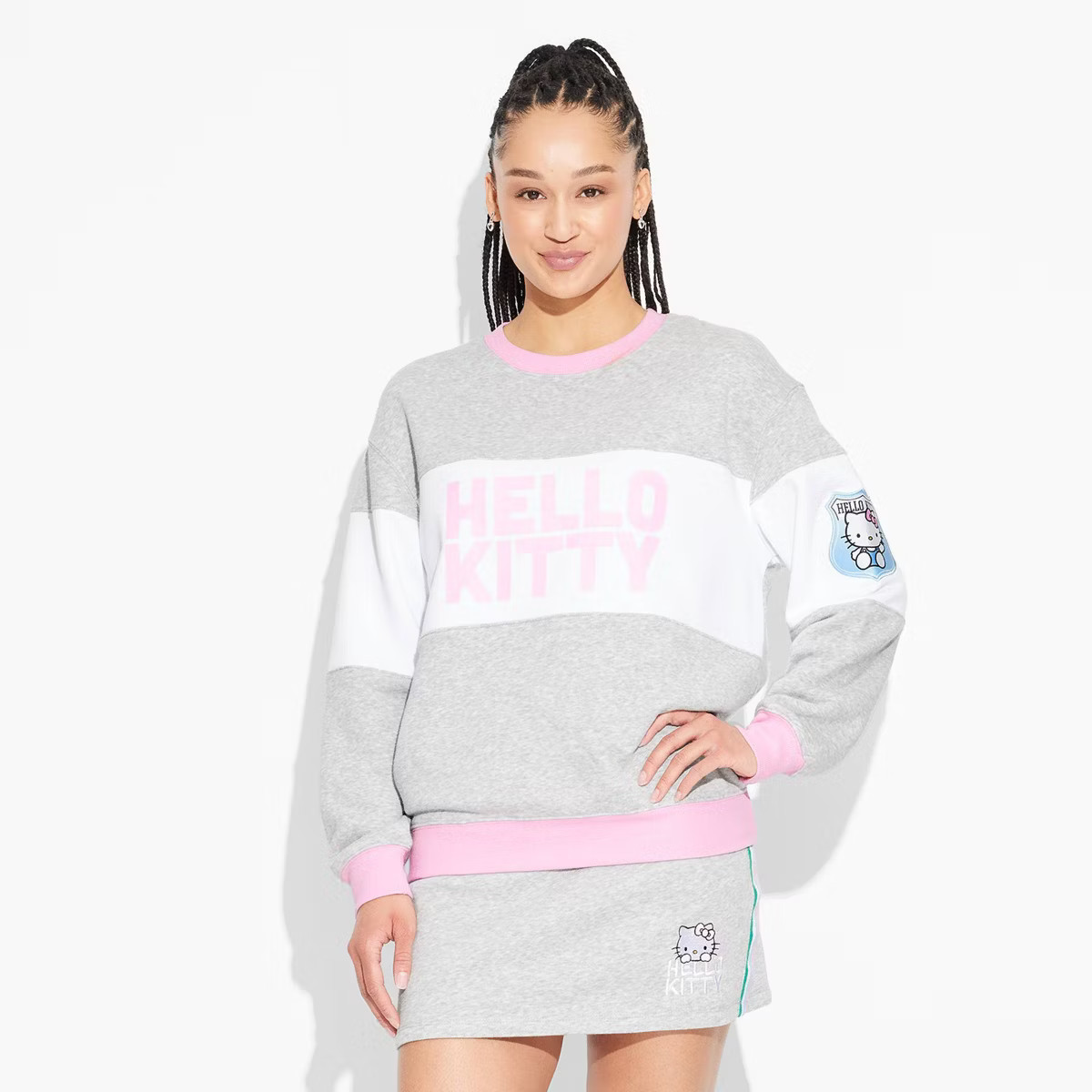 Women's Hello Kitty Colorblock Graphic Sweatshirt - Heather Gray | Target