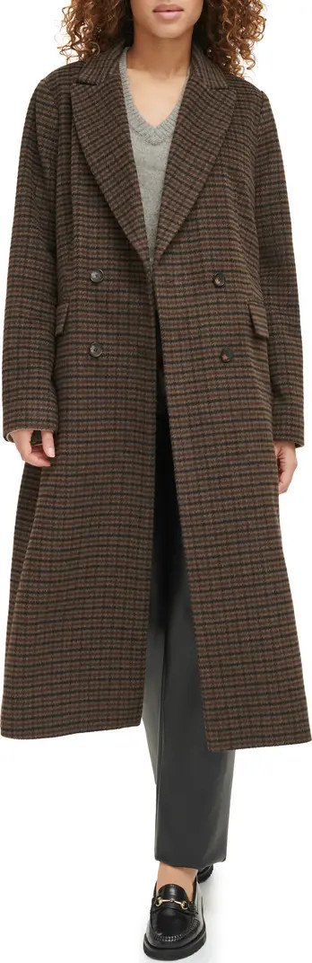 Houndstooth Check Double Breasted Long Coat | Nordstrom