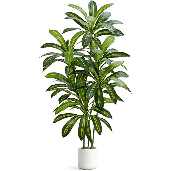 Artificial Dracaena Tree, 5FT Tall Fake Plant with Real Touch Leaves & White Planter, Artificial ... | Amazon (US)