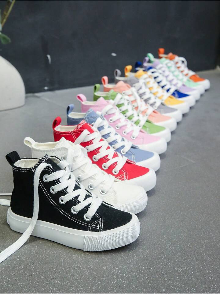 Children's Canvas Athletic Shoes, Classic High Top Sneakers With Laces, Versatile Sports Shoes Fo... | SHEIN