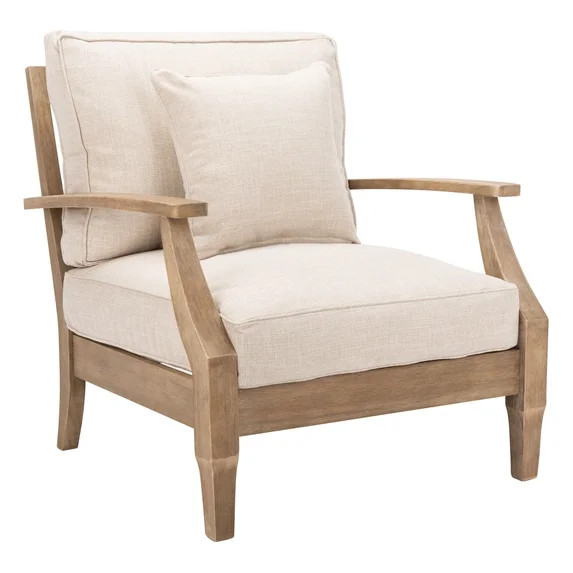 Safavieh Couture Martinique Coastal Eucalyptus Wood Solid Print Armchair, Natural/Beige | Walmart (US)