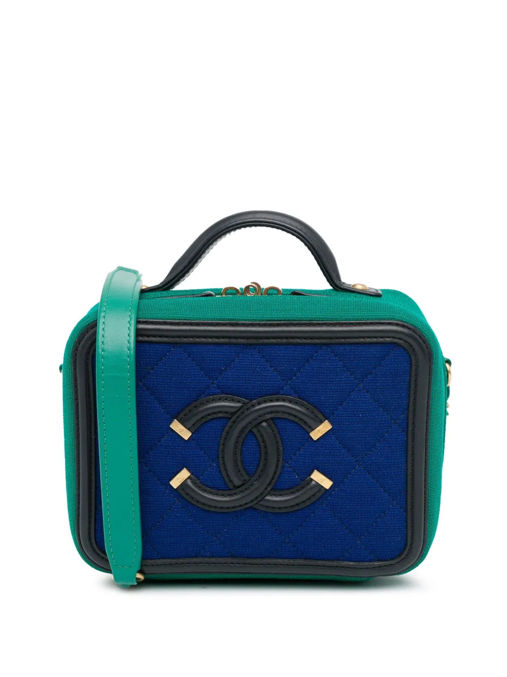 CHANEL Pre-Owned 2019 Small Jersey CC Filigree Vanity Case satchel - Blue | Farfetch Global