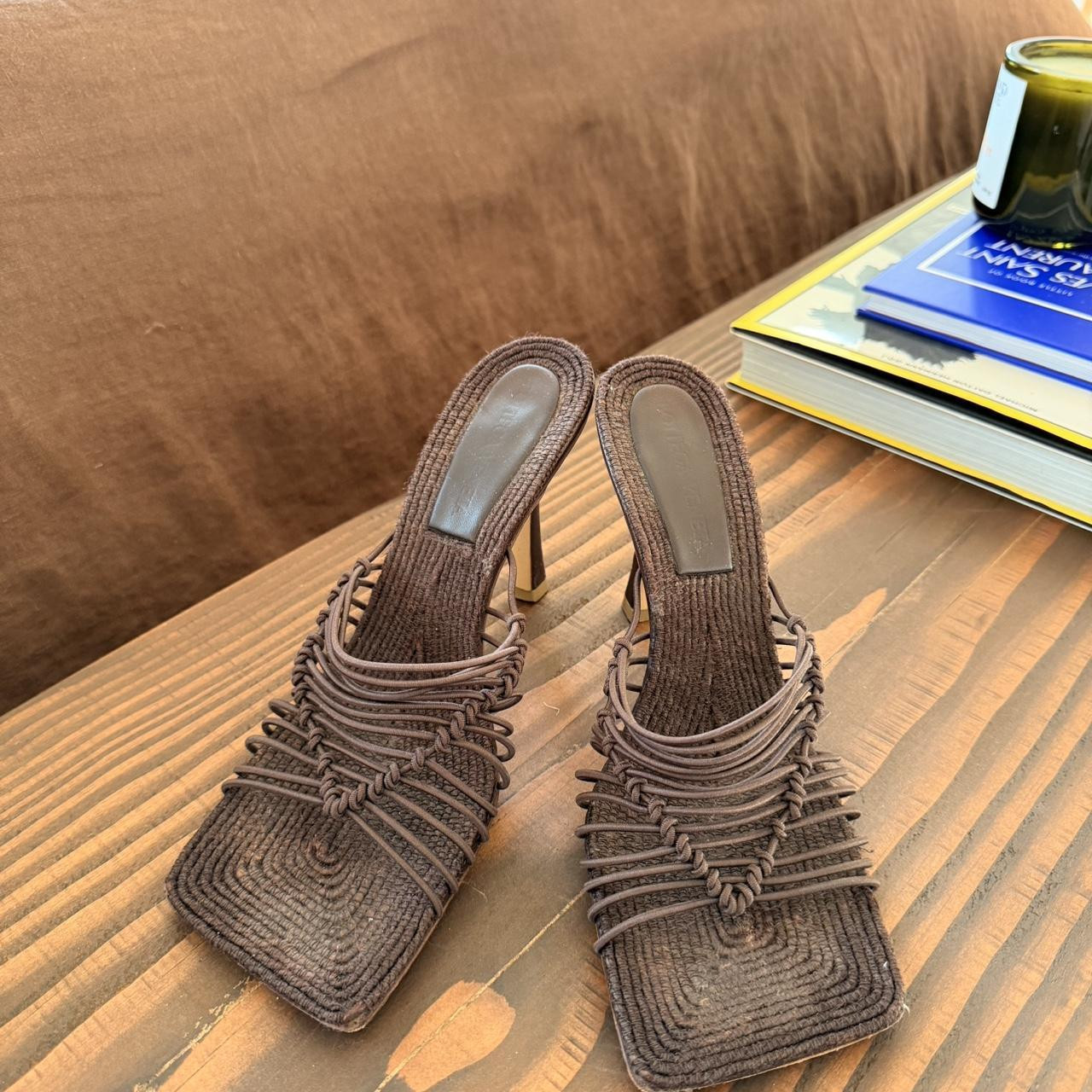 Bottega Veneta Brown strappy heel. Left heel has... | Depop | Depop US