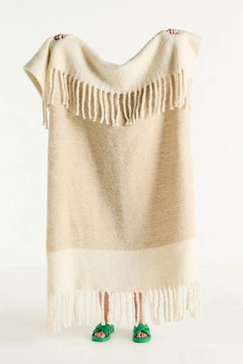 Laurie Herringbone Woven Wool Fringe Throw Blanket | Anthropologie (US)