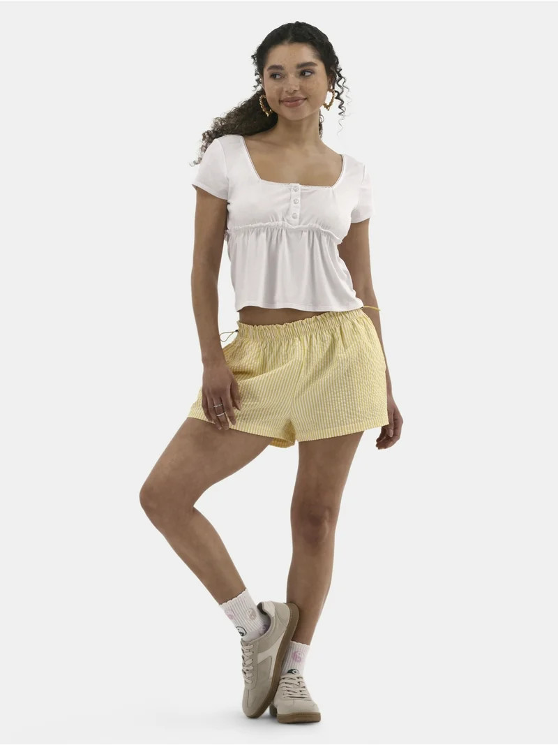 No Boundaries Striped Seersucker Bungee Shorts, 2" Inseam, Women's and Women's Plus | Walmart (US)