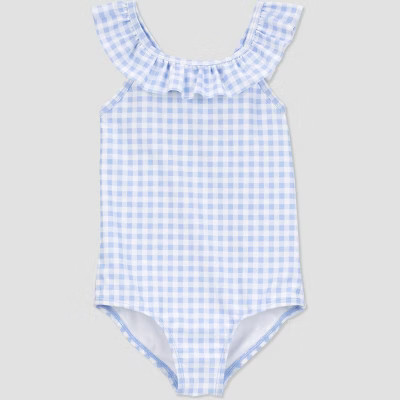 Carter's Just One You®️ Baby Girls' Ruffle Textured Solid One Piece Swimsuit - Blue 12M | Target