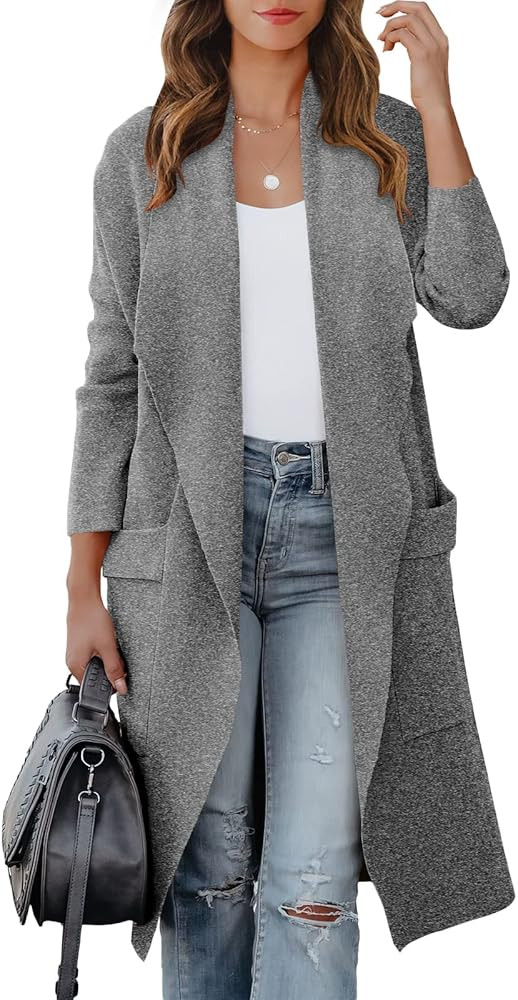 ANRABESS Women's Casual Long Sleeve Draped Open Front Knit Pockets Long Cardigan Jackets Sweater | Amazon (US)