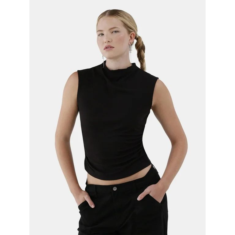 No Boundaries Funnel Neck Ruched Tee, Women’s and Women's Plus | Walmart (US)