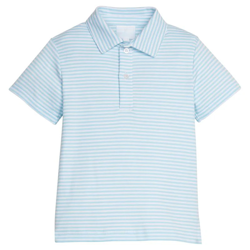 Little English Short Sleeve Solid Polo - Sky Stripe | JoJo Mommy