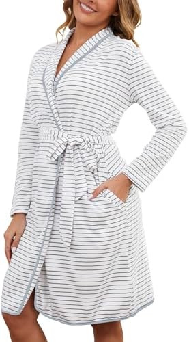 Cotton Robes for Women Striped Long Sleeve Kimono Bath Robe Lightweight House Coat Bathrobe Loung... | Amazon (US)