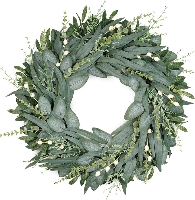 Vlorart 24 Inch Summer Wreath for Front Door, Artificial Outdoor Eucalyptus Wreath, Spring Green ... | Amazon (US)