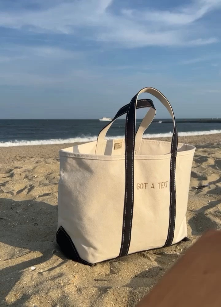 The famous canvas boat and tote from LL BEAN. Best beach bag. Best tote bag. Best weekend bag. You can customize with any monogram or personalization. I chose a famous LOVE ISLAND UK quote: got a text 

#LTKhome #LTKfamily #LTKunder50