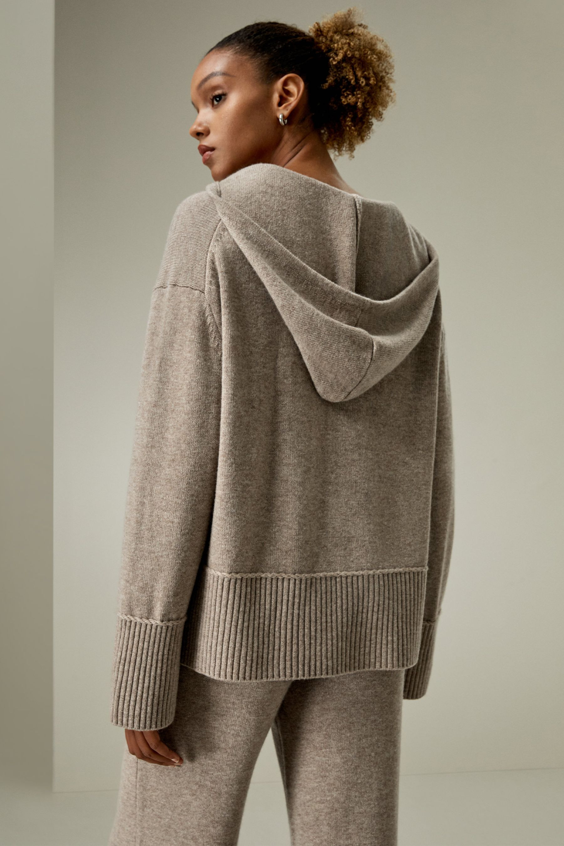 V Neck Wool-Cashmere Blend Hoodie | LILYSILK