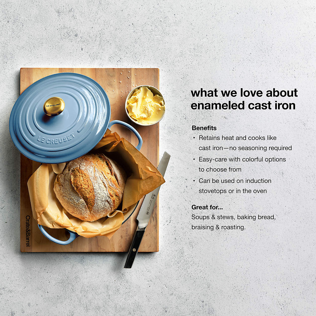 Le Creuset Signature 3.5-Qt. Chambray Blue Enameled Cast Iron Braiser Everyday Pan + Reviews | Cr... | Crate & Barrel