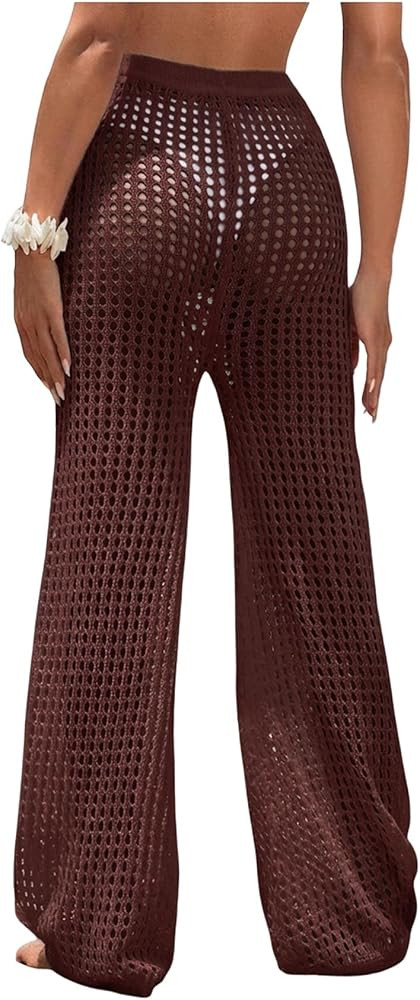 COZYEASE Women's Beach Cover Up Pants Hollow Out Drawstring Elastic High Waist Bathing Suit Cover... | Amazon (US)