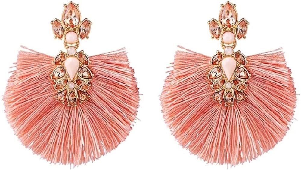 EQCETPF Women's Earrings - Pink Tassel Earrings Handmade Long & Big Dangle Earrings for Women Eth... | Amazon (US)