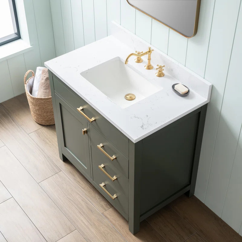 Mazekine 36'' Single Bathroom Vanity with Engineered Stone Top | Wayfair North America