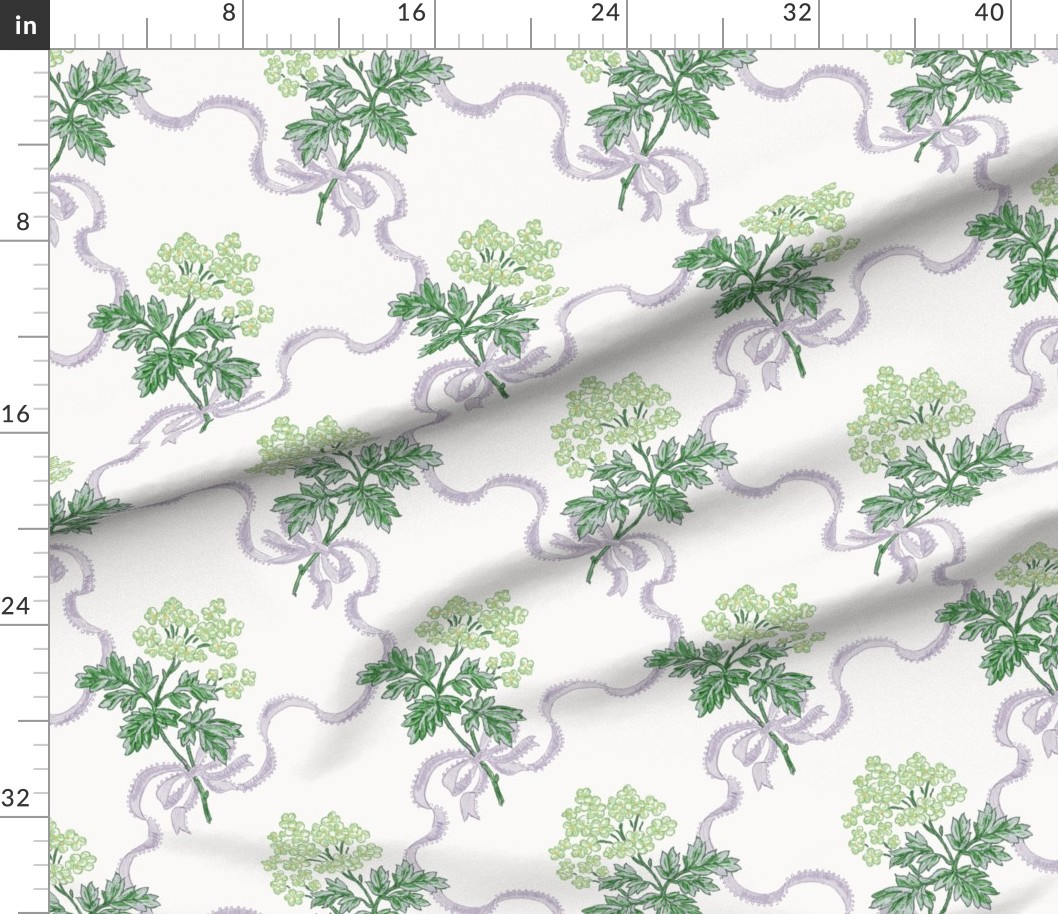 Hydrangea and Bow Lavender and Emerald Fabric | Spoonflower | Spoonflower