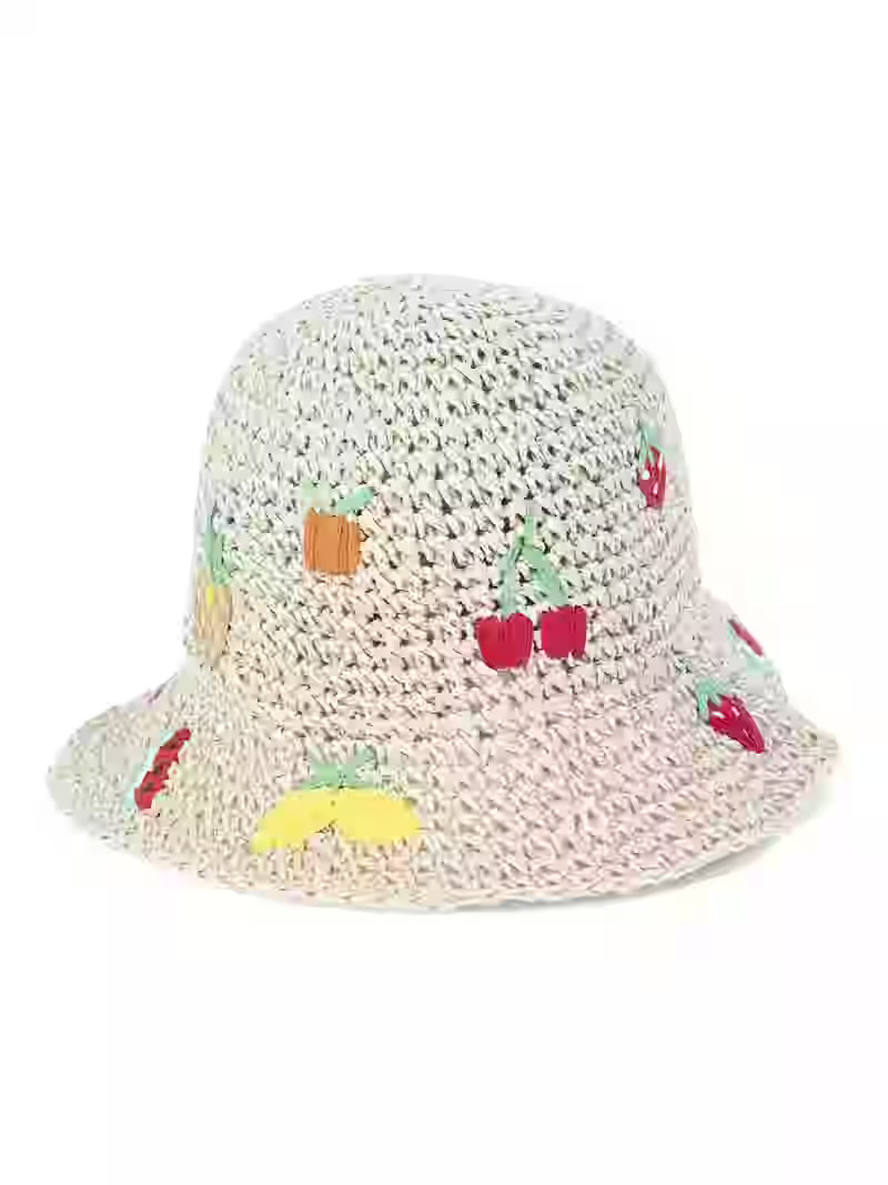 No Boundaries Straw Bucket Hat, Multi Fruit Embroidery | Walmart (US)