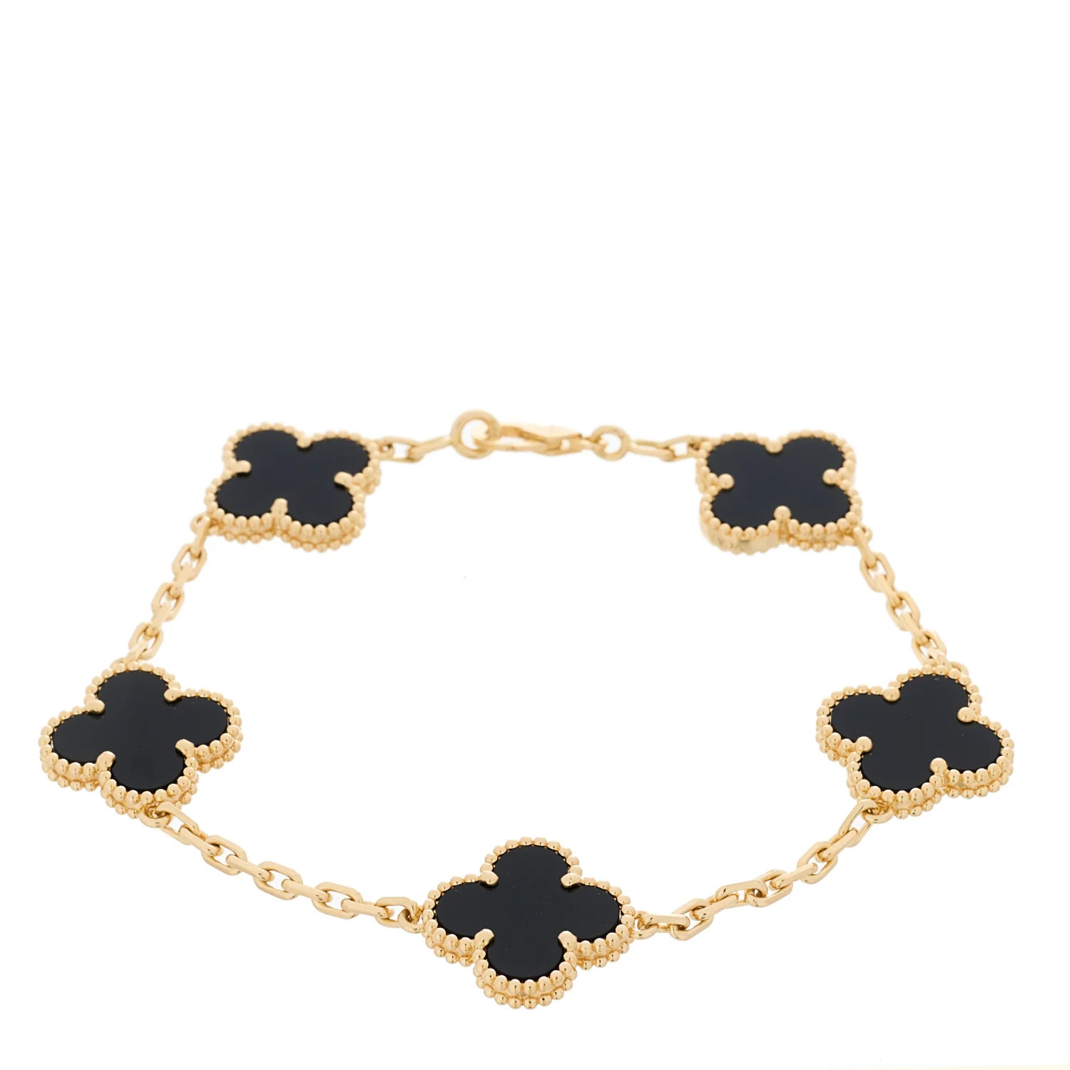 VAN CLEEF & ARPELS 18K Yellow Gold Black Onyx 5 Motifs Vintage Alhambra Bracelet | FASHIONPHILE (US)
