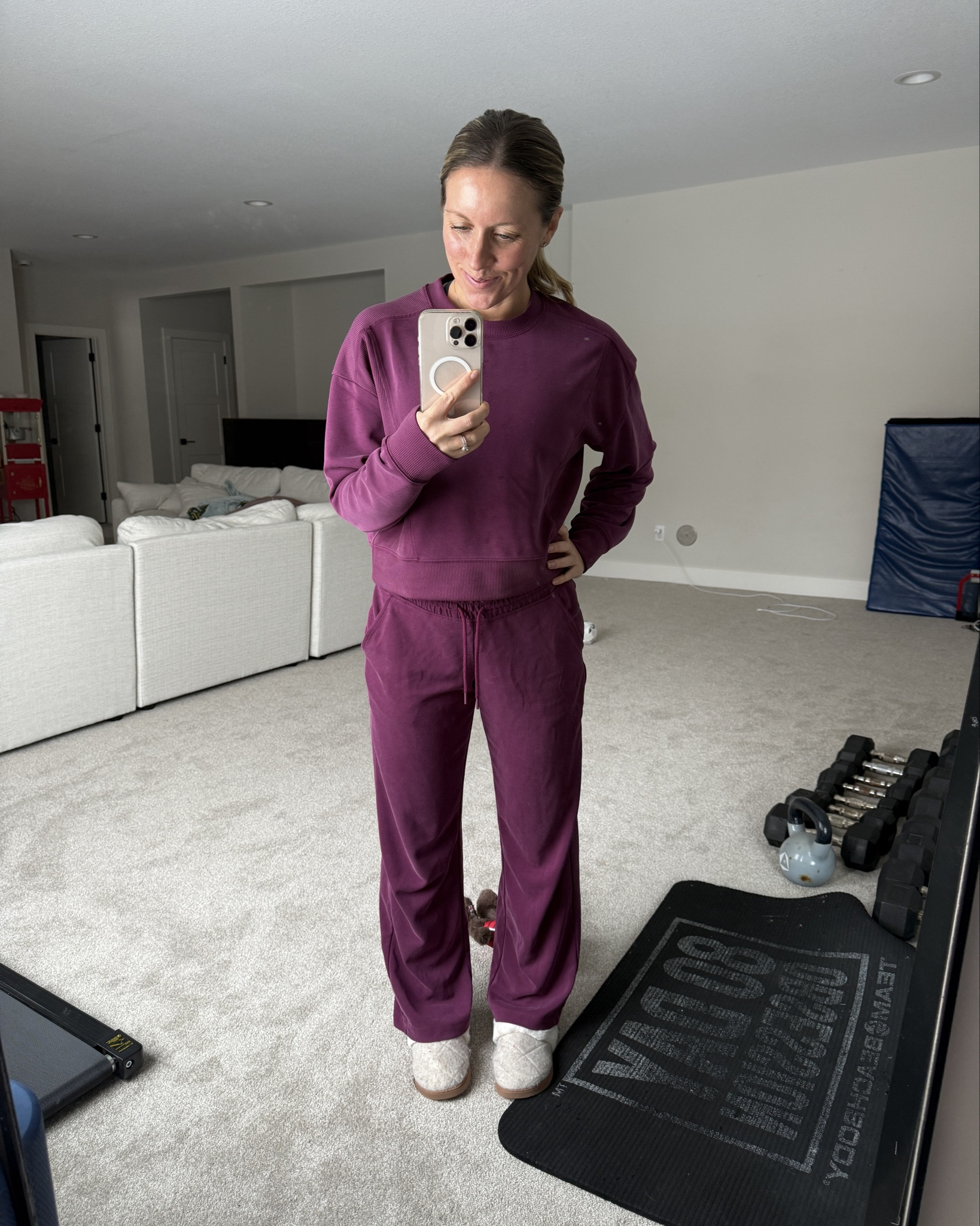 This set is from Athleta and I love it! I wouldn’t have normally picked this plum color but I saw it on someone else and loved how it looked! I’m wearing a small sweatshirt and XS sweatpants! Everything at Athleta runs a little big so keep that in mind! 

#LTKActive #LTKSaleAlert #LTKGiftGuide