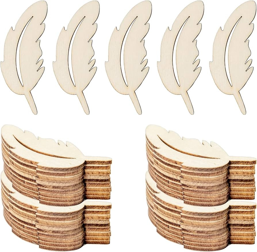 Feather Wooden Plumage Wing Wood Craft Art Unfinished Ornaments for Christmas Wedding Birthday Pa... | Amazon (US)