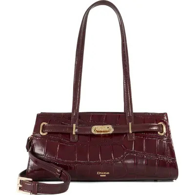 Dune London Depend Croc Embossed Leather Shoulder Bag in Burgundy at Nordstrom | Nordstrom