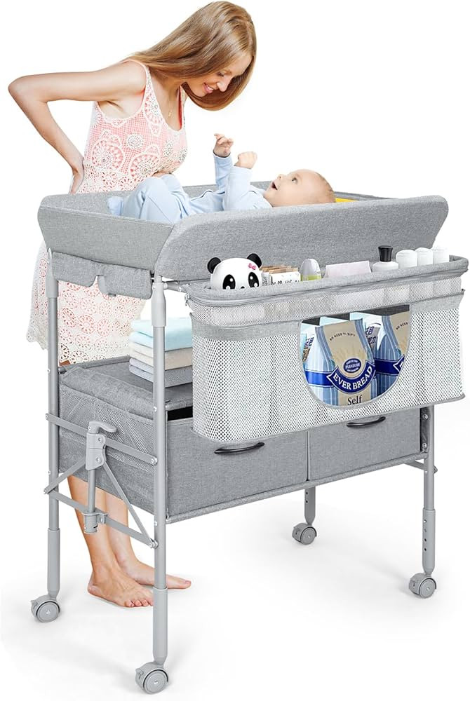 Baby Changing Table, Portable Changing Table with 2 Storage Baskets, Adjustable Height Waterproof... | Amazon (US)