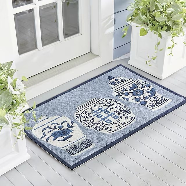 Ginger jar doormat 💙 spring front porch refresh decor 
