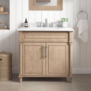 Aberdeen 36 in. Single Sink Freestanding Antique Oak Bath Vanity with Carrara Marble Top (Assembled) | The Home Depot