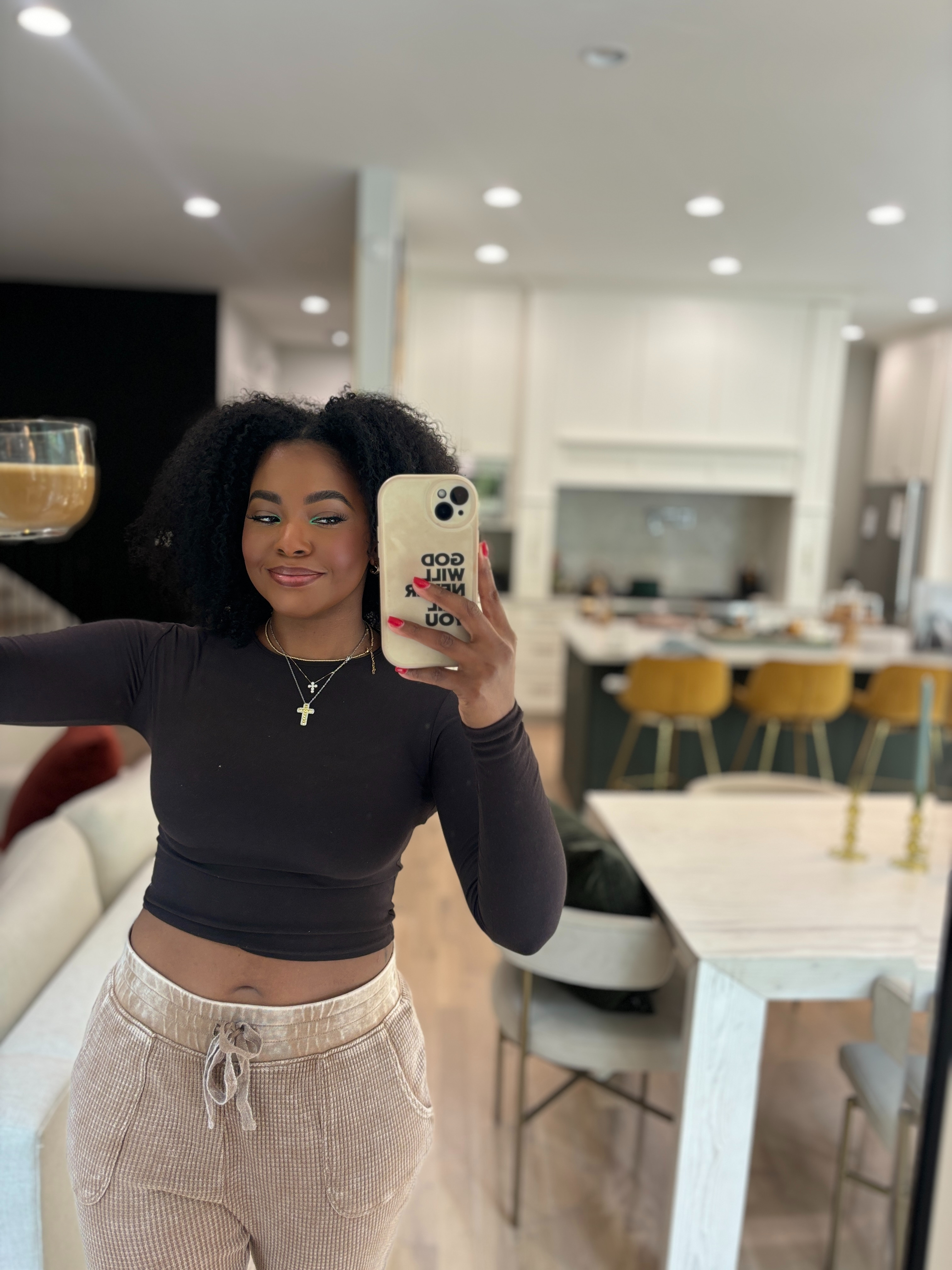 Morning! linking my FAVE top and glass coffee mug! 

 #LTKMidsize #LTKFindsUnder50